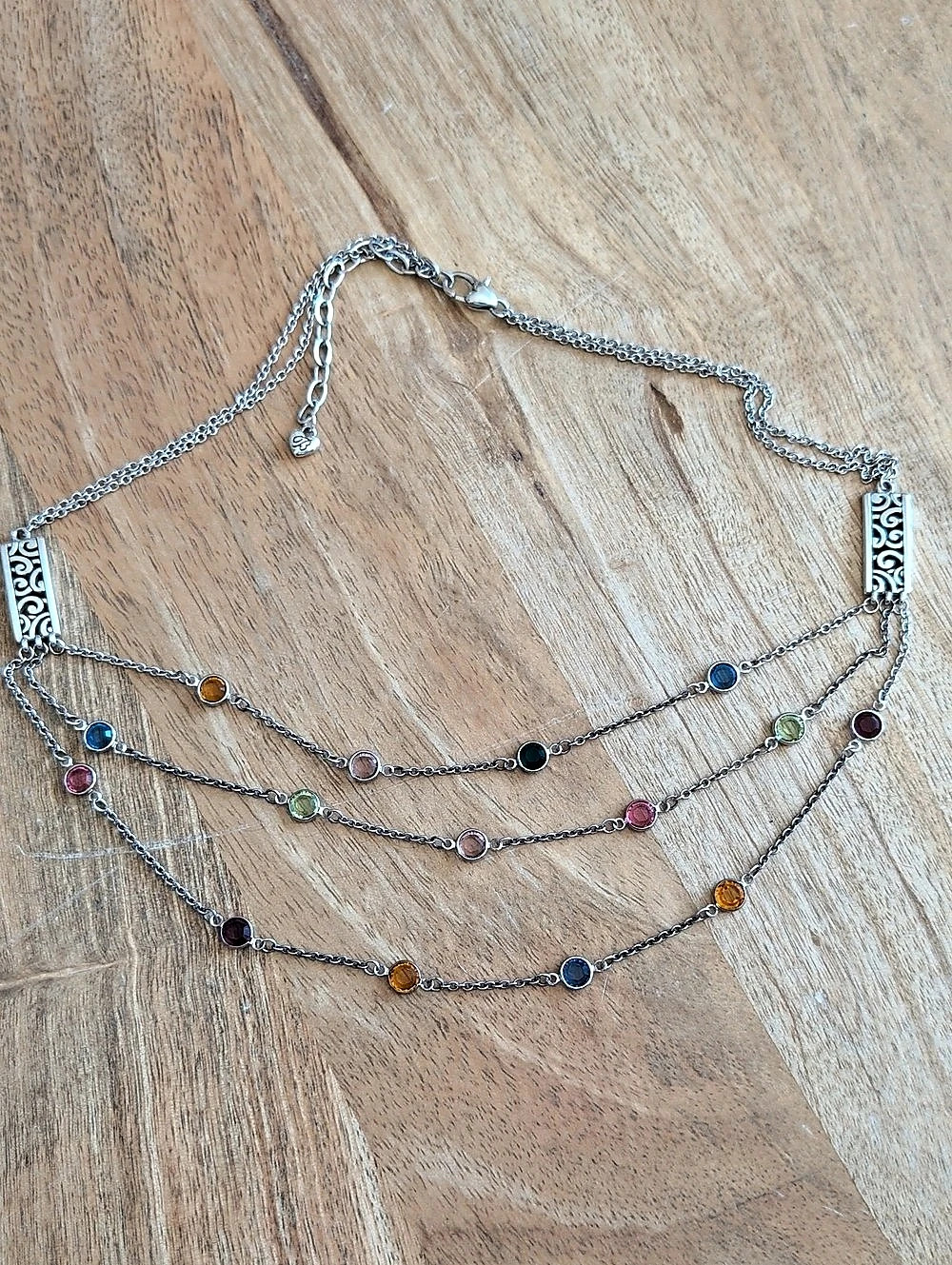 Brighton Layered Multicolor Crystals Pendant Silver Played Necklace
